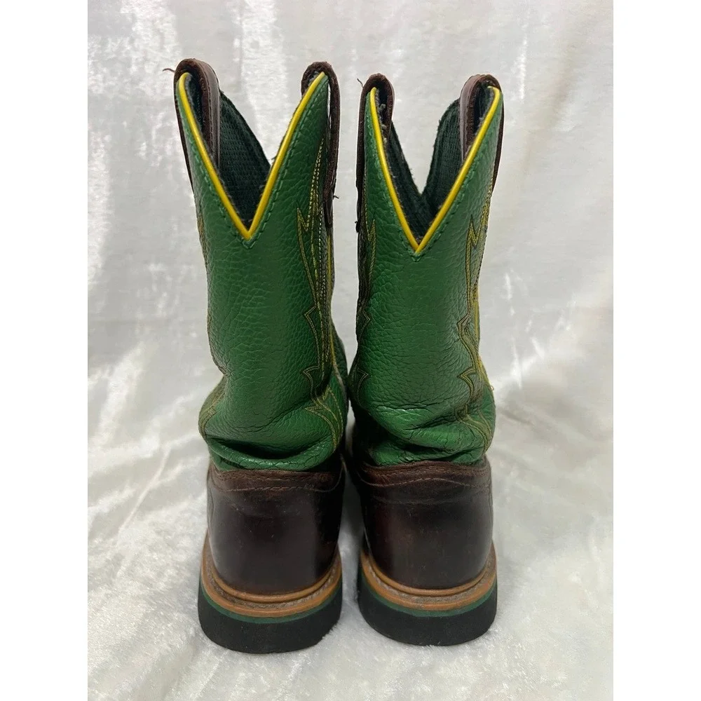 John Deere Western Boots Childrens 6.5M Brown Green Leather Cowboy Work Farmcore